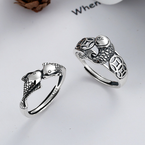 Yunchaoxuan S925 sterling silver ethnic style koi fish ring fashionable personality retro money ring for women
