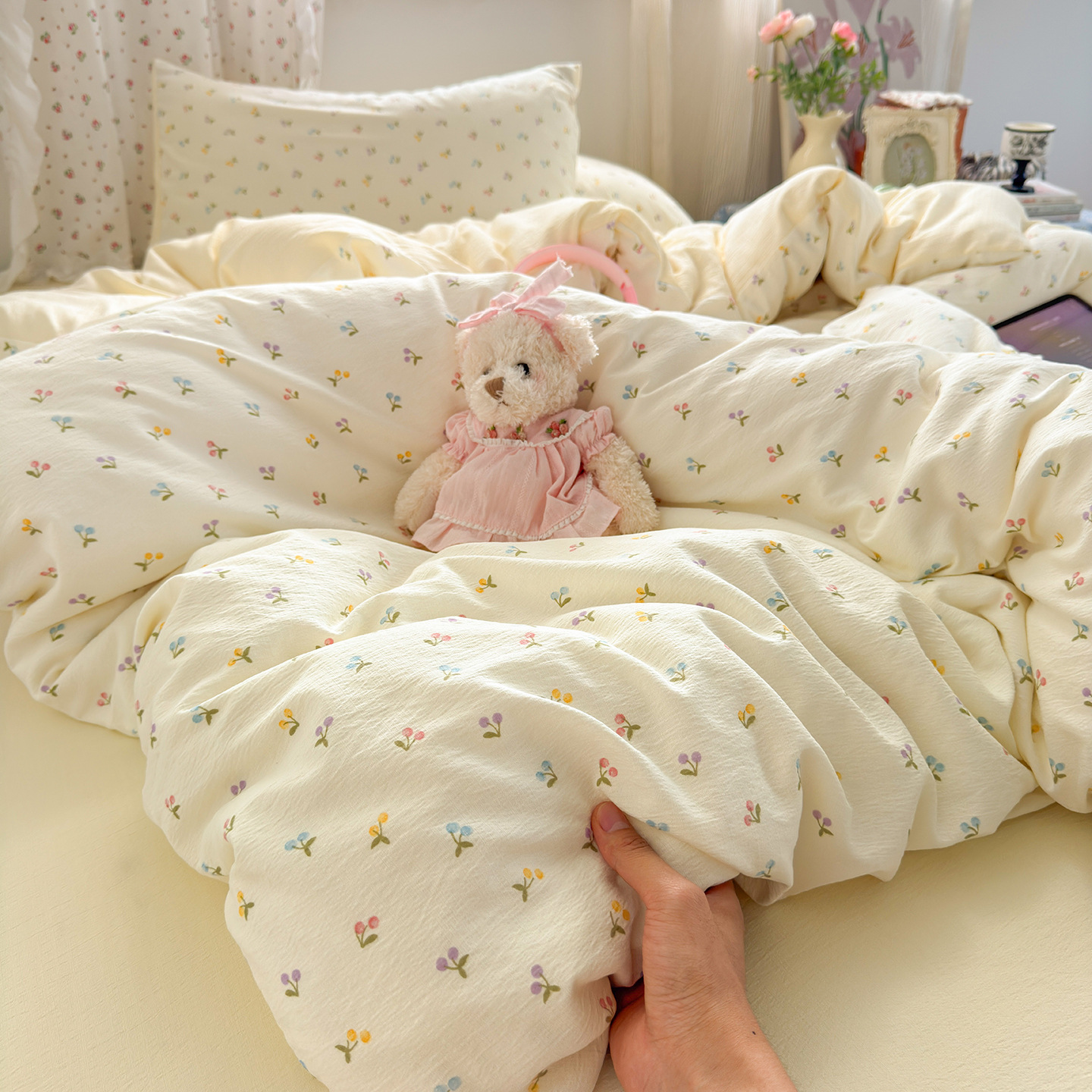 Una clase de cuatro piezas de grado materno-infantil de algodón puro de doble capa de algodón en la cama cubierta de sábanas de cama nueva cama de dormitorio Kasa San set de 4 piezas