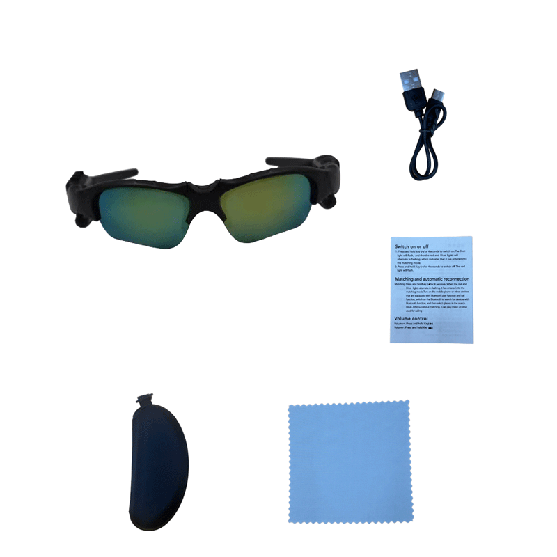 Montura negra con lentes amarillas (incluye funda de cuero, paño de limpieza, manual de instrucciones y cordón).