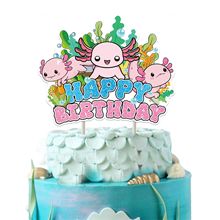 蝾螈蛋糕插牌 蝾螈儿童生日派对夏日海洋主题氛围蛋糕装饰插件