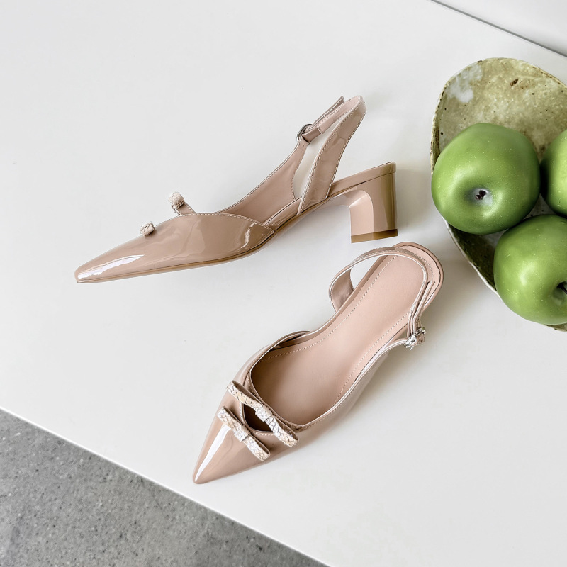 French-Style Gentle Nude Color Cute Bowknot Open-Back Sandals 2026 Summer Socialite Fashion High Heels