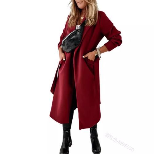 Autumn/Winter New Arrival Extended Length Wool Coat for Women with Wish Plus Size Belted Outerwear