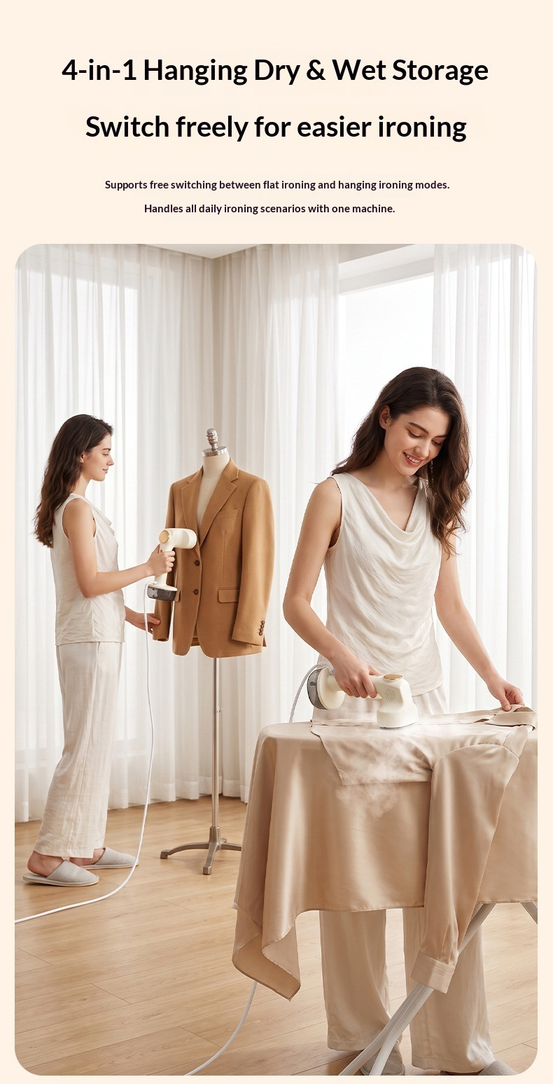 Adhesive Hanging Garment Steamer, Two-Level Suction, Dry and Wet
