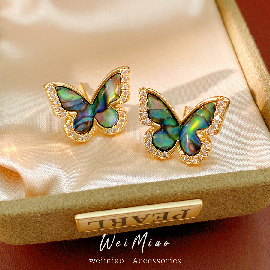 18 quilates de oro real chapado agujas de plata zircon mariposa conchas de mar pendientes de nicho delicados pendientes ligeros de lujo de alta calidad pendientes para mujeres