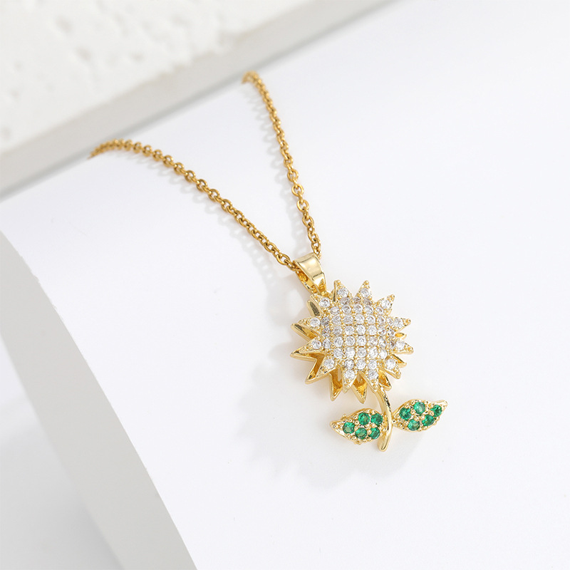 Daily Occasion Copper Material Simple Style Flower Copper Zircon Pendant Necklace In Bulk