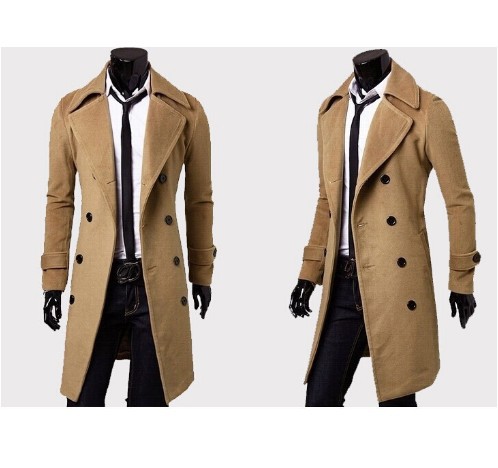 Herrenbekleidung Herren Herbst und Winter Herren mittellanger Wollmantel Mode lässig zweireihiger Wollmantel_voghion.com