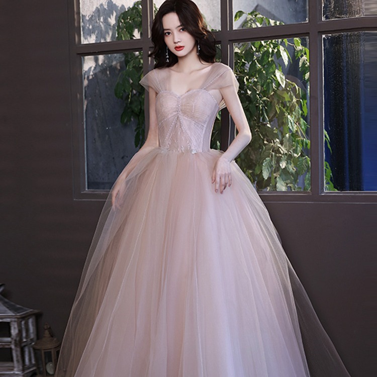Evening Dress 2026 New Model for Women, Pink Banquet Host Dress, French Court Style Gown, Spring Season