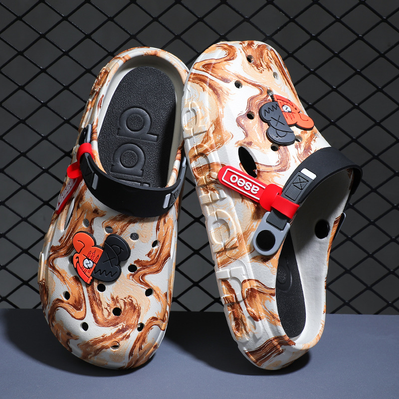 Zapatos con agujeros de suela gruesa para hombre, uso exterior de verano, suela suave antideslizante, sin sonido, sin olor, sensación de pisar mierda, sandalias de doble uso para conducir al aire libre