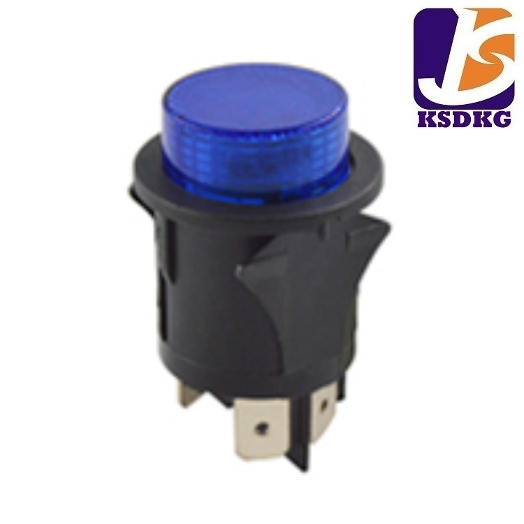 供应蓝色圆形按钮 卡式自锁开关 电源按钮开关 带灯开关直插