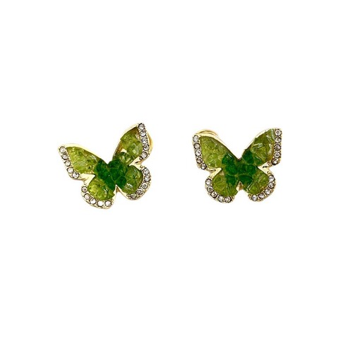 Zhao Lusi's same style green crystal butterfly earrings niche design mosquito coil disc ear clip