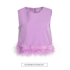 Hollywood Glamour Design Feathers Ibis Stitch Top 2024 New Round Neck Short Sleeve Solid Color Outerwear Blouse for Women