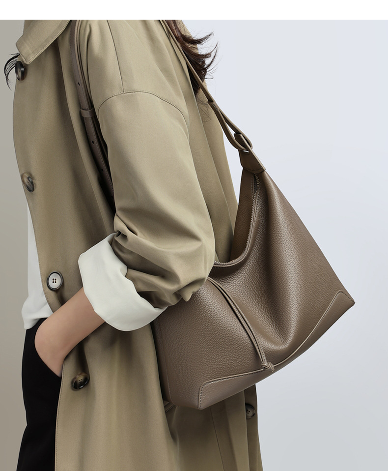 Túi tote da mềm nữ đáy rộng dáng ôm nách đi làm — Xám voi chi tiết 2