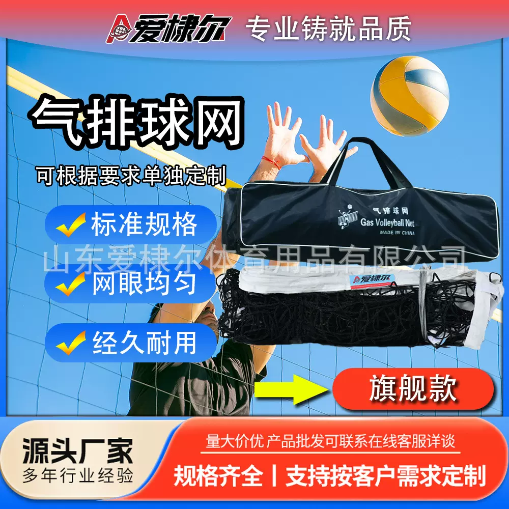 爱棣尔气排球网加加粗绳网3mm四面包边带钢丝便携赛联级赛联认证