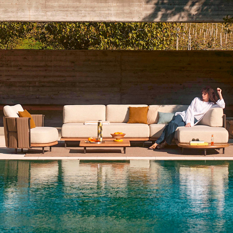 Sofá de madera maciza al aire libre patio jardín hotel villa ocio anticorrosión teca al aire libre muebles impermeables a prueba de sol