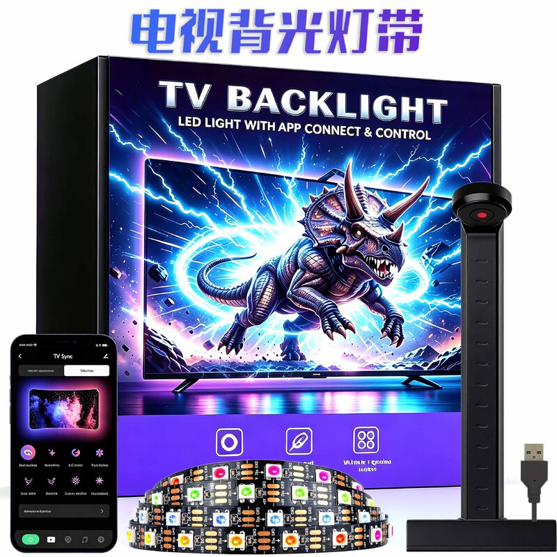 Tv Screen-Synchronized Light Strip for Tv Background Ambiance, Smart Bluetooth Remote Control, Computer Monitor Synchronized Decorative Light Strip