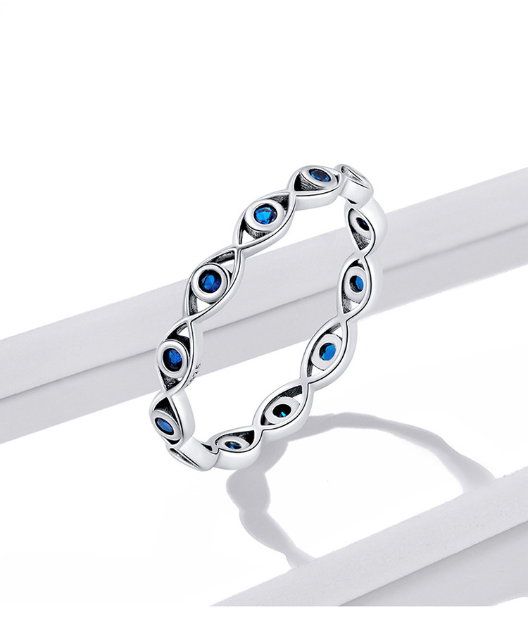 New Blue Lucky Eye S925 Sterling Silver Rings for Women Fashion All-match Rings Wholesale Girl Jewelry