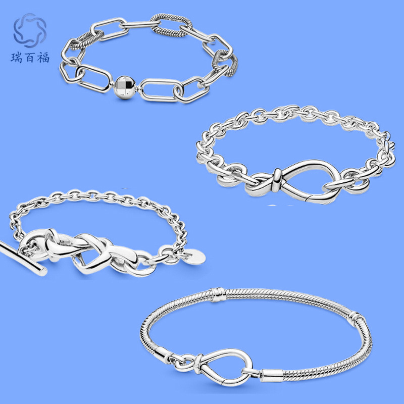 Panjia S925 silver Valentine's Day series eternal symbol adjustable couple's heart interwoven bracelet DIY gift Panjia S925 silver Valentine's Day series eternal symbol adjustable couple's heart interwoven bracelet DIY gift