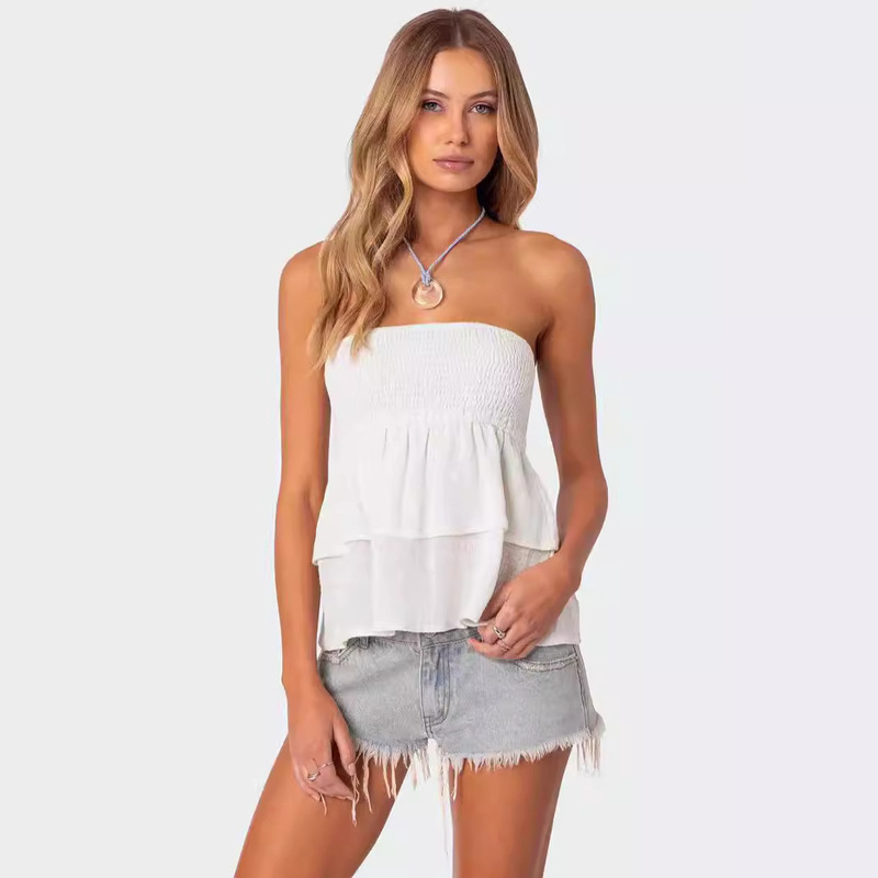 Amazon AliExpress 2024 Cross-border New Summer Chest Wrap Sexy Top Shoulder Double-layer Solicit Women's Direct Sales