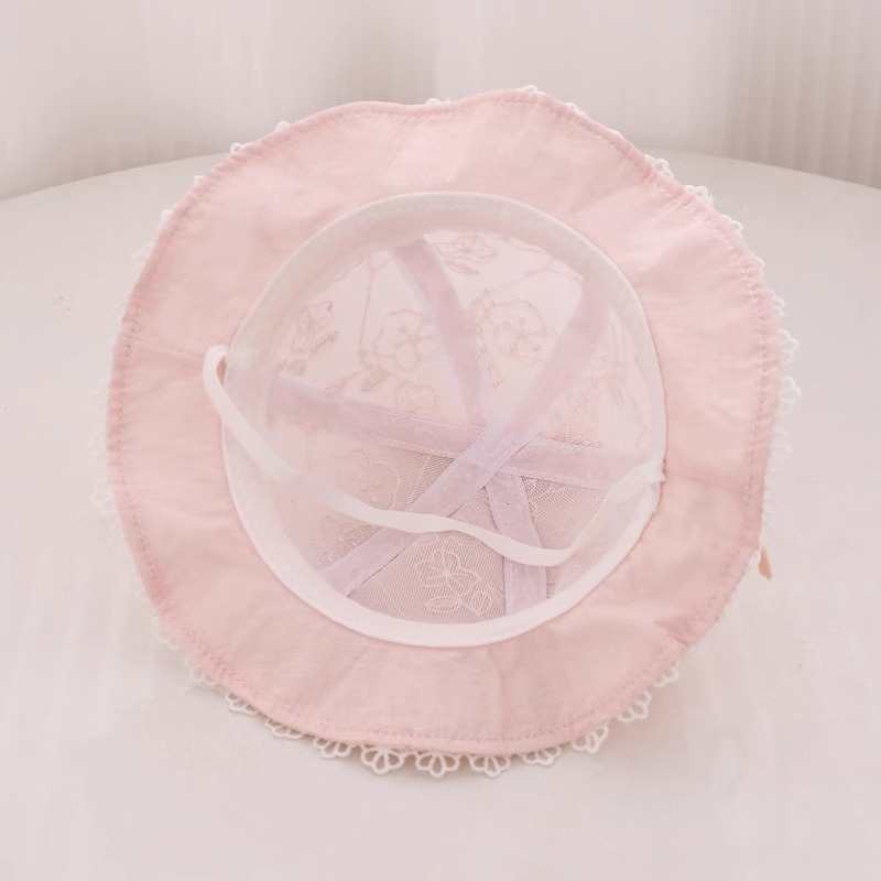 Sombrero para bebés primavera y otoño delgado sombrero de verano sombrero de sol princesa sombrero de mes pequeño sombrero de pescador sombrero de encaje transpirable