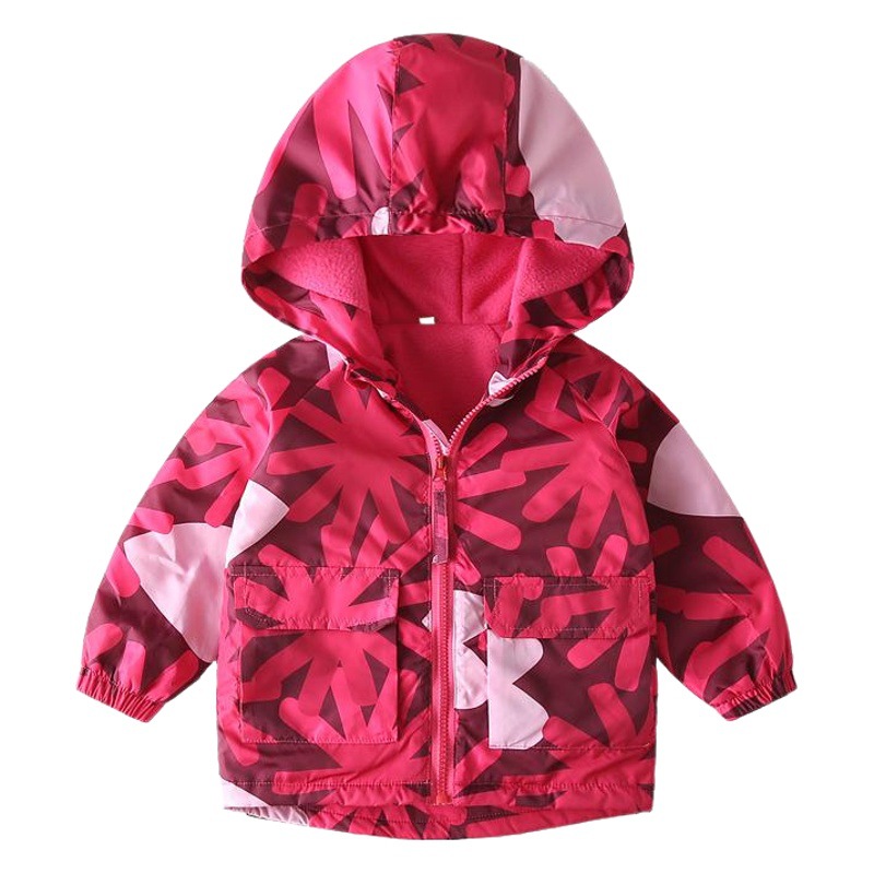 20 new autumn and winter girls cartoon printing plus velvet windbreaker children's assault clothing long windproof coat one piece