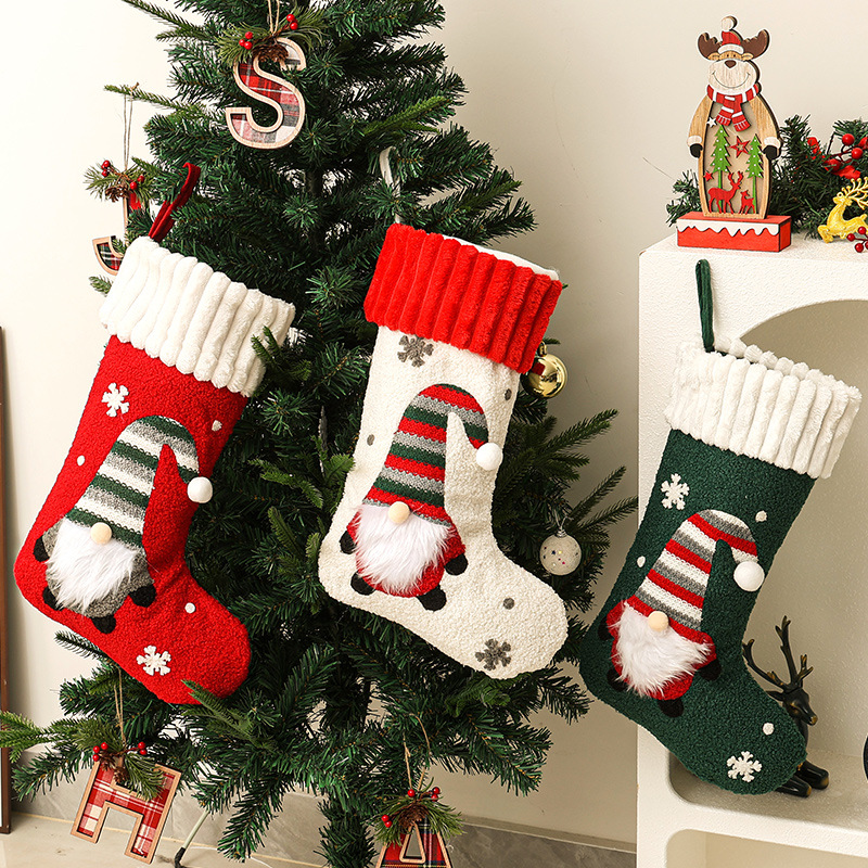 Calcetines de caramelo con decoración navideña transfronteriza, calcetines navideños bordados de Rudolph, calcetines de regalo para niños, bolsas de regalo, colgantes para ventanas