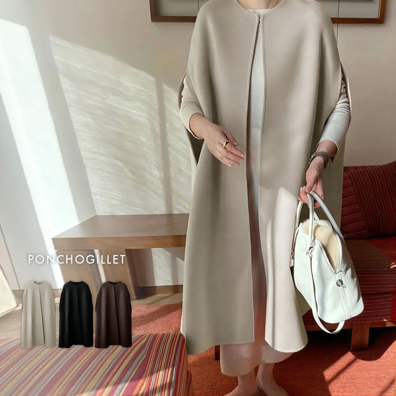 Japanese and Korean Style Autumn and Winter Women's Woolen Coat New Simple Retro Small High-end Sense Mid-length Woolen Coat