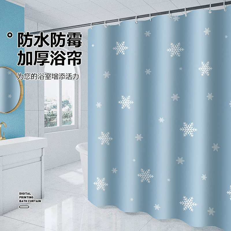 Foreign trade supply snowflake printing shower curtain bathroom bathroom water curtain thickened polyester fabric waterproof mildew proof shower curtain