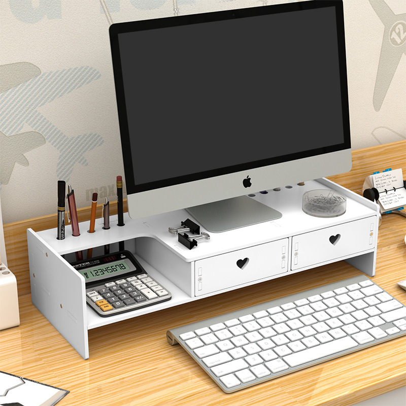 사무실 컴퓨터 높이 조절 데스크탑 더블 레이어 스토리지 랙 데스크탑 모니터 스탠드 다층 서랍 스토리지