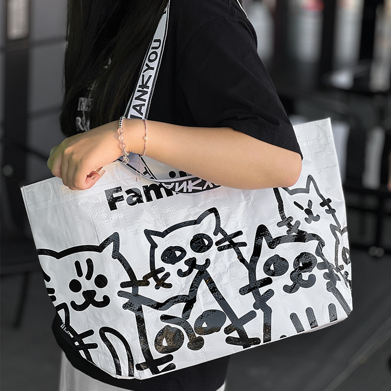 猫咪款编织袋防水手提蛇皮袋广告展会活动大容量显眼包批发印logo