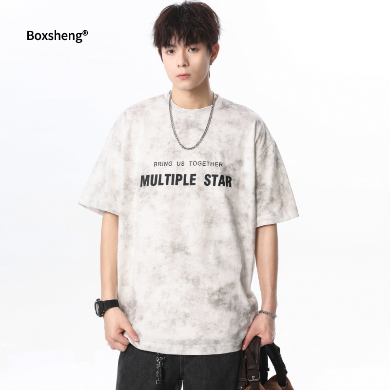 American Tie-Dye Short Sleeve Men's Summer 2025 New Design Sense Niche Pure Cotton Casual Base Shirt Thin Men's T-shirt