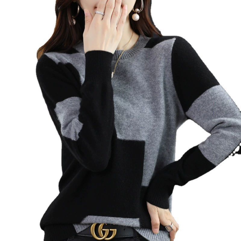 Демисезонный шерстяной вязаный свитер для отдыха, круглый ворот, oversize