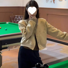 美式复古灰色短款棒球服外套女春秋款设计感小众宽松休闲夹克上衣