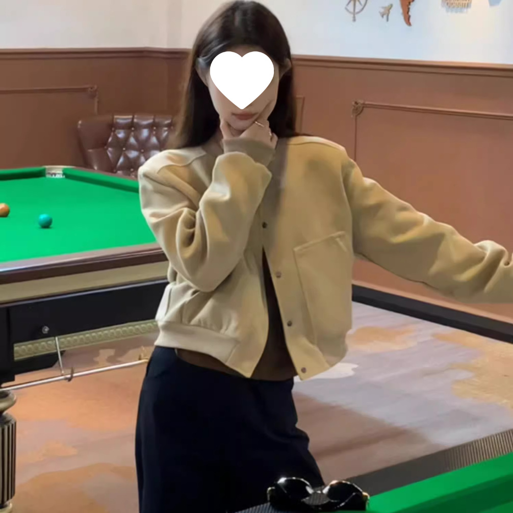 美式复古灰色短款棒球服外套女春秋款设计感小众宽松休闲夹克上衣