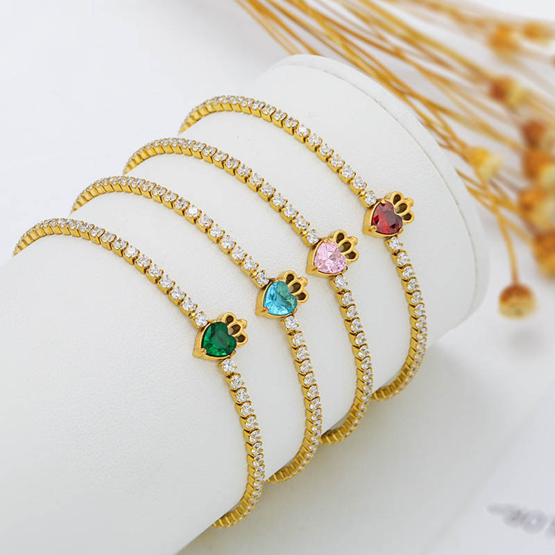 Bracelets Classification Elegant Simple Style Heart Shape Titanium Steel Zircon Tennis Chain Bracelets In Bulk