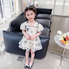女童夏裝中國風連衣裙2024新款兒童夏季女寶寶水墨畫旗袍公主裙子