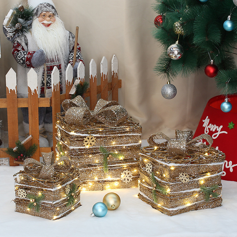 発光クリスマスギフトボックス 3 点セット鉄フレームクリスマスギフトボックス装飾ショッピングモールホテルの装飾品ウィンドウ|undefined