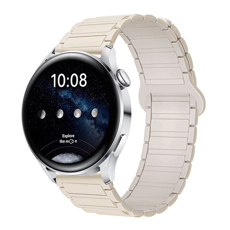 适用三星华为表带GT3/4/5荣耀watch4567二代三珠硅胶磁吸手表带|undefined