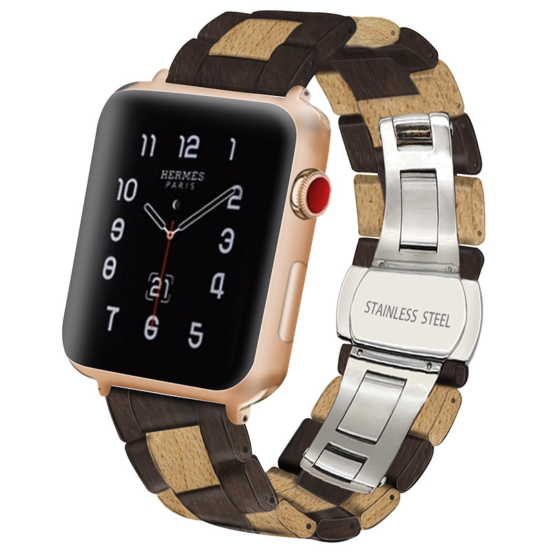 工厂定制新款适用于外贸Apple watch苹果乌木红檀木质木头表带
