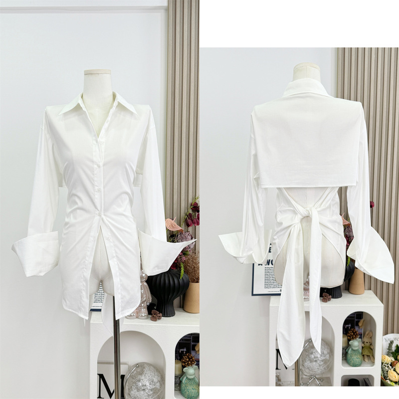 2026 Real Shot of a Small and Sexy White Shirt with a Stylish Design and a Tie-Back Waist Cincher