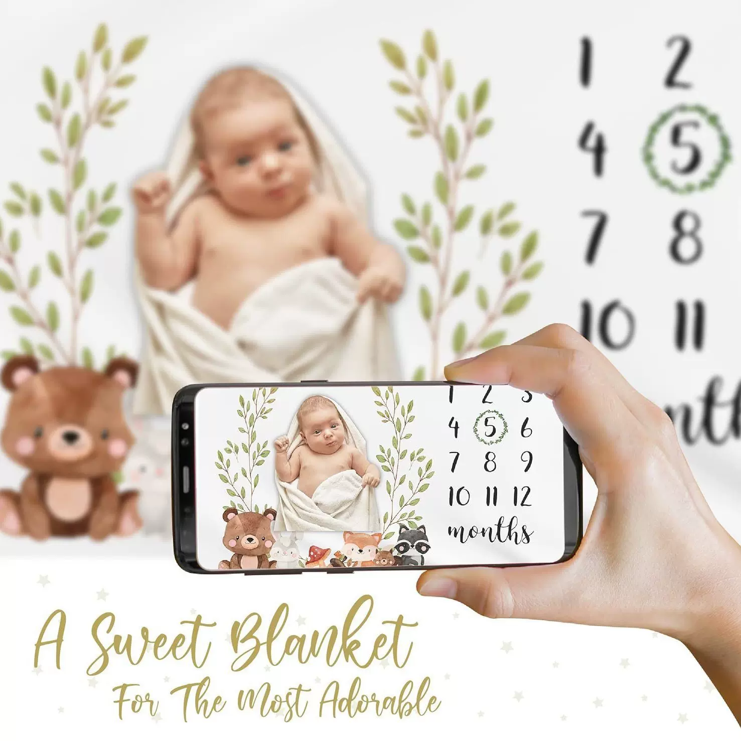 丛林动物印花拍照背景毯婴儿成长纪念毯拍摄道具法兰绒毯宝宝里程