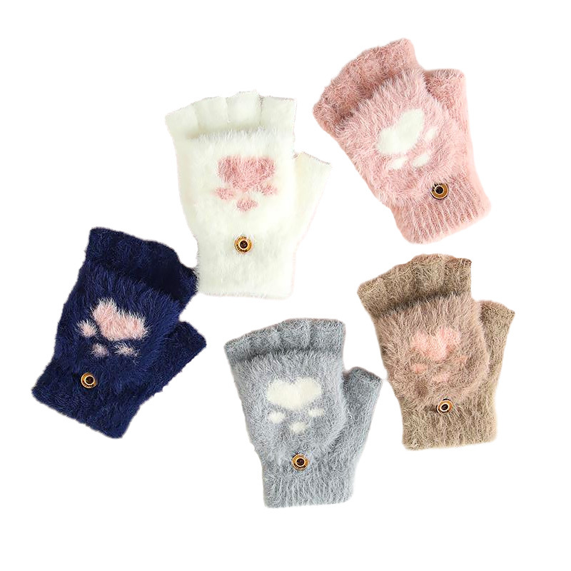 2024 nuevo felon grueso frío invierno caliente estudiantes dedos expuestos guantes de punto al aire libre popularidad en línea