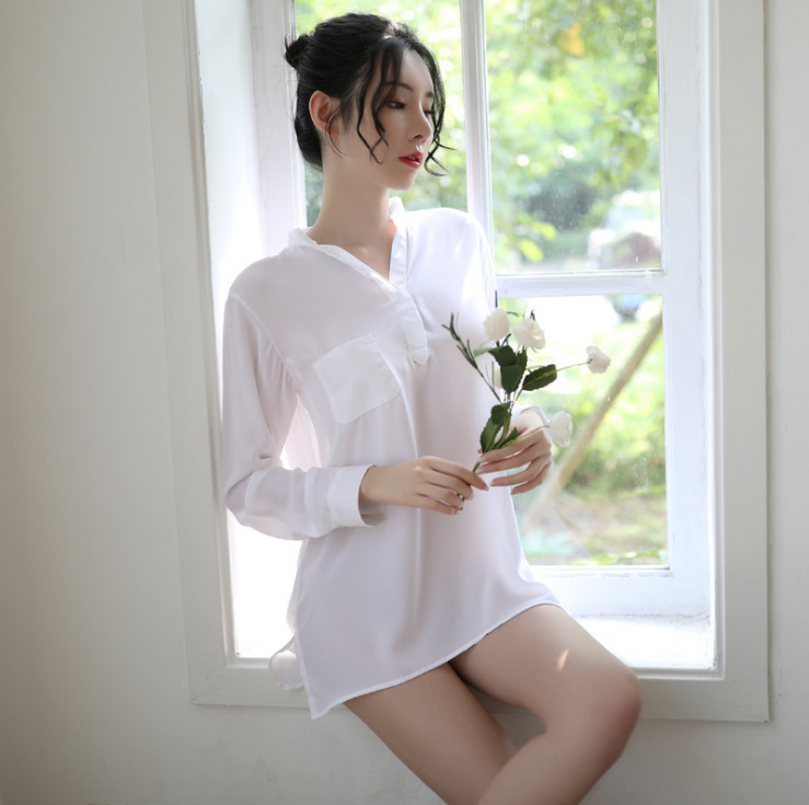 Crispy Sexy Lingerie, See-Through Chiffon Shirt, Sexy Pajamas, Uniform, Temptation and Passion Suit, Home Nightgown, Special Price