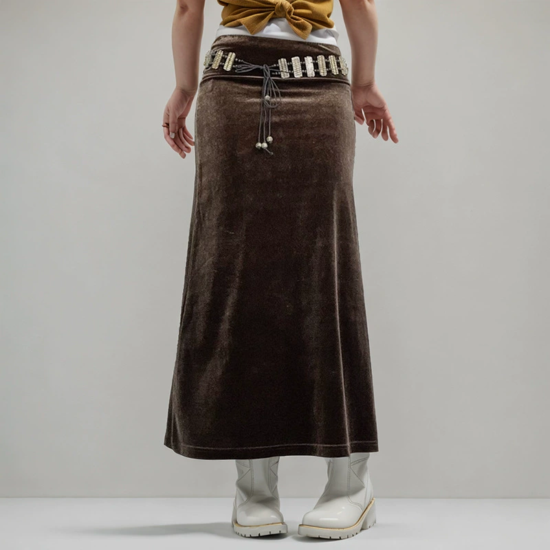 C229SK американская горячая девушка осень-зима новая сплошная дикая бархатная длинная юбка ретро минималистская юбка с высокой талией