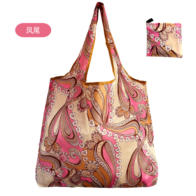 En stock pelo rápido Grande 190T tela de flores bolsa de compras Portátil Bolsa de poliéster bolsa plegable al por mayor bolsa de regalo publicitario