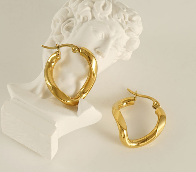 1 Pair Simple Style Geometric Irregular Stainless Steel 18k Gold Plated Hoop Earrings display picture 2