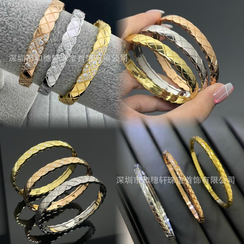 Small Diamond-Pattern Bracelet 925 Silver Narrow Version Rose Gold Diamond Pattern with Diamonds Fashionable High-End Women's 2024 New Model