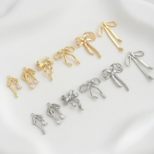 14K gold color retention water drop zircon bow pendant handmade diy earrings pendant ear jewelry pendant accessories
