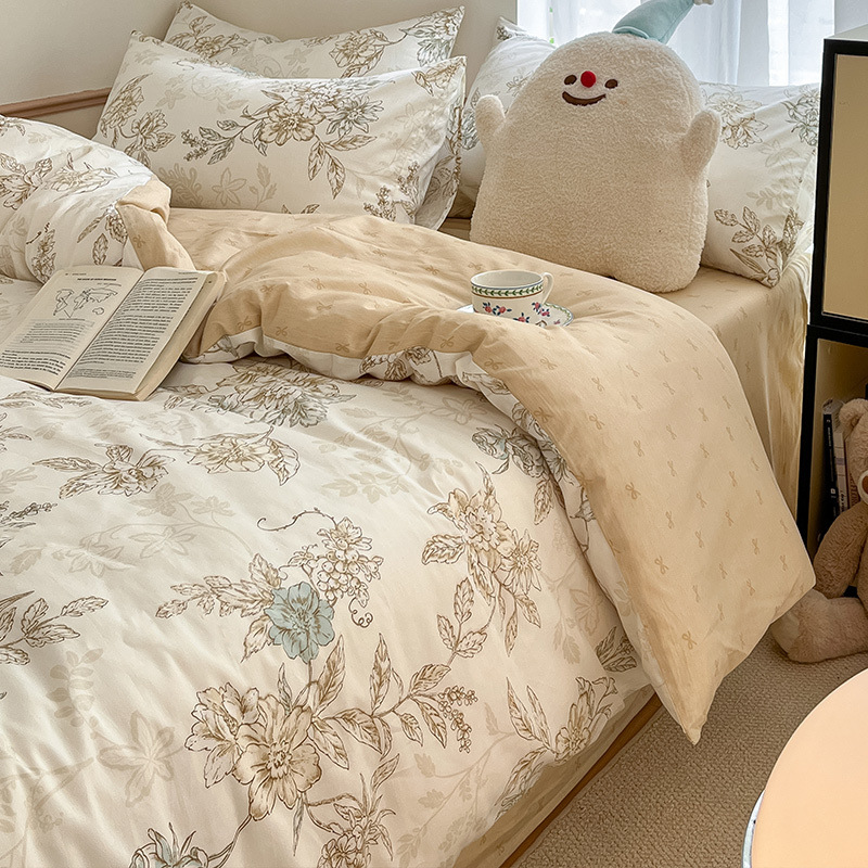 Cama de estilo pastoral de algodón de cuatro piezas de algodón puro invierno 2024 sábanas nuevas fundas de edredón sábana ropa de cama de dormitorio