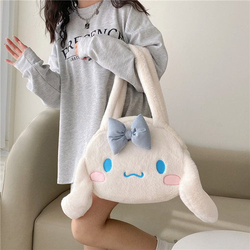 Plush shoulder bag for women  spring new student class bag cartoon cute girl large capacity handbag