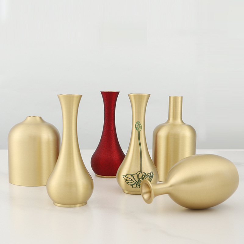 Pure Brass Creative Vase Jade Net Bottle for Flowers Light Luxury Home Decorative Ornaments High Sense Small Vase Wholesale